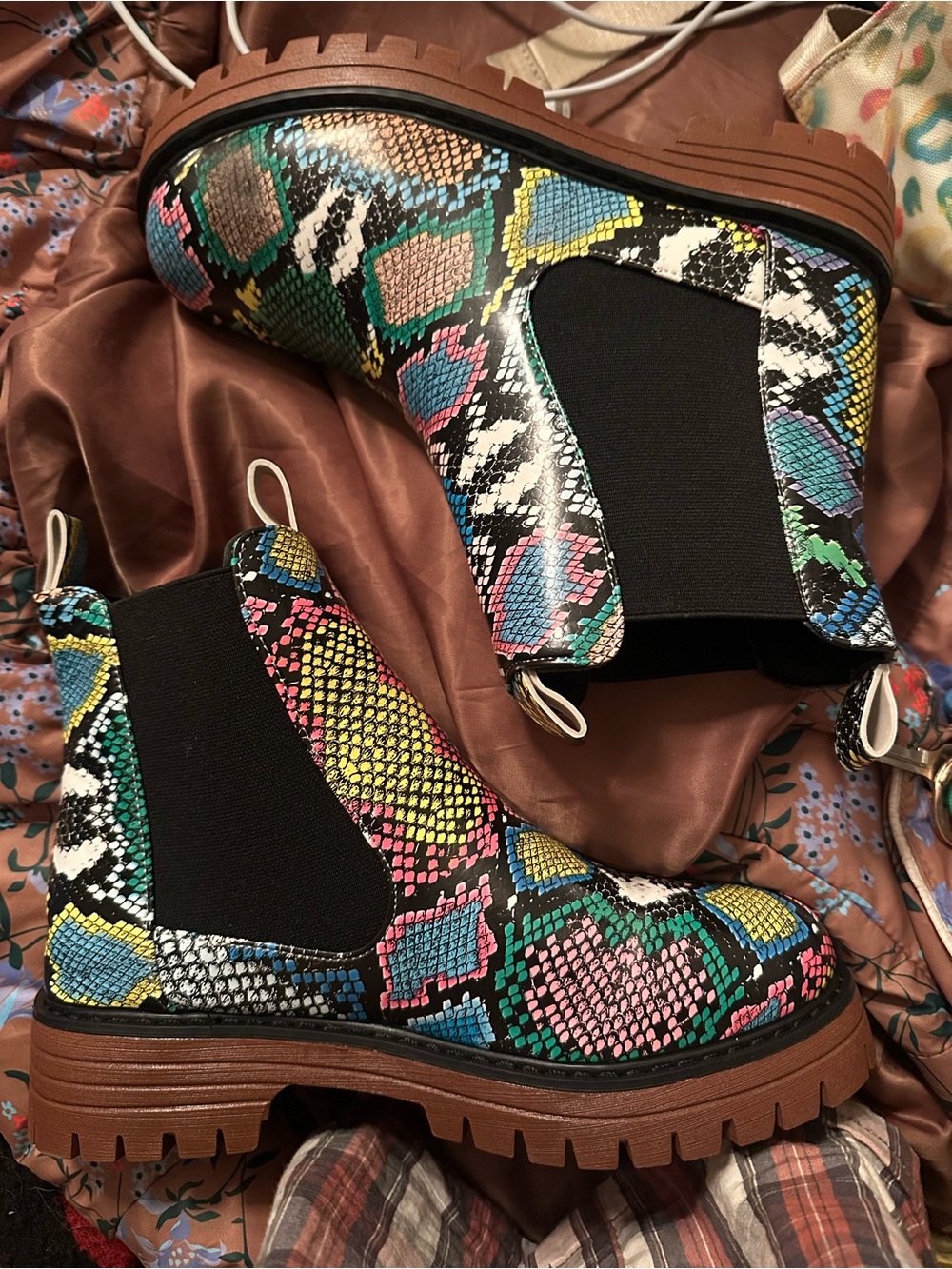 Colorful Snakeskin Chelsea Lug Boots
